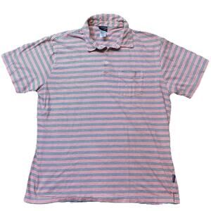 Patagonia Blue & Orange Striped Daily Organic Cotton Polo Shirt Men's XL Pocket